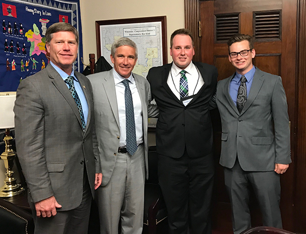 From left, U.S. Rep. Ron Kind of Wisconsin, PGA Tour Commissioner Jay Monahan and UW-Stout students Ryan Hoag and Sawyer Hrycay meet during National Golf Day on May 1 in Washington, D.C.