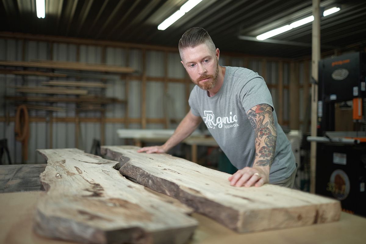 Coty Skinner, an Army vet, owns ARganic Woodworking in Seracy, Ark. The company builds large foster-family focused tables and is part of season four of "Small Business Revolution: An Original Series by Deluxe."