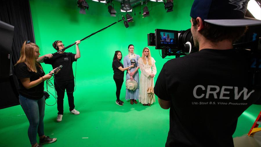 Video production students in the Green Screen Lab