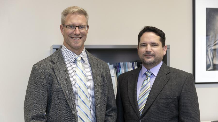 UW-Stout professors Nels Paulson, left, and Jeffrey Sweat have collaborated on sociology research to support Mayo Clinic’s Advanced Care at Home program.