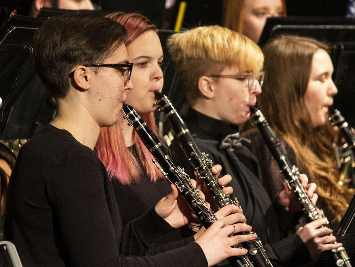 Members of the clarinet section perform with the UW-Stout Symphonic Band. 