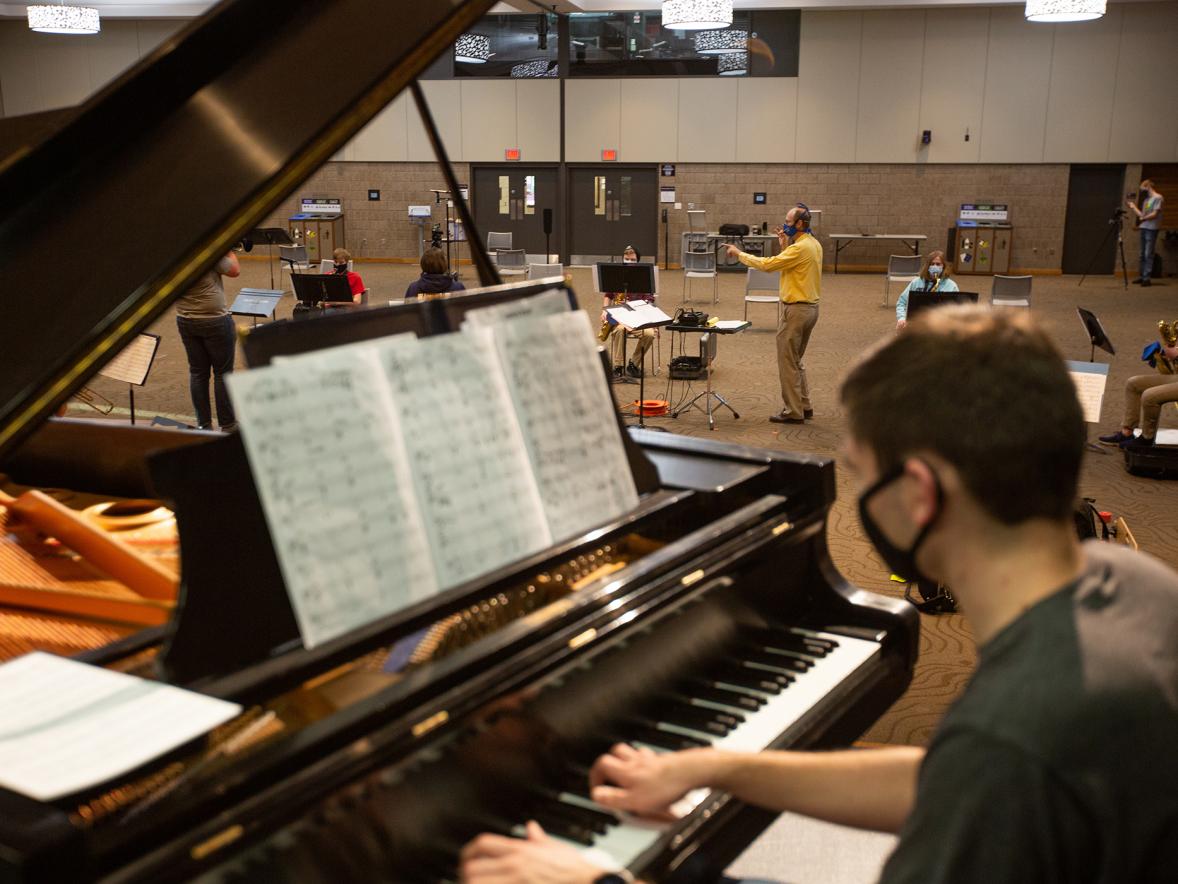 Jazz band students practice for a performance at UW-Stout