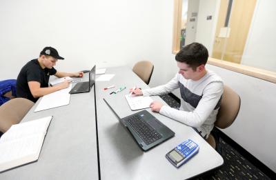 Students work on mathematics in the Math Tutor Lab in Jarvis Hall.