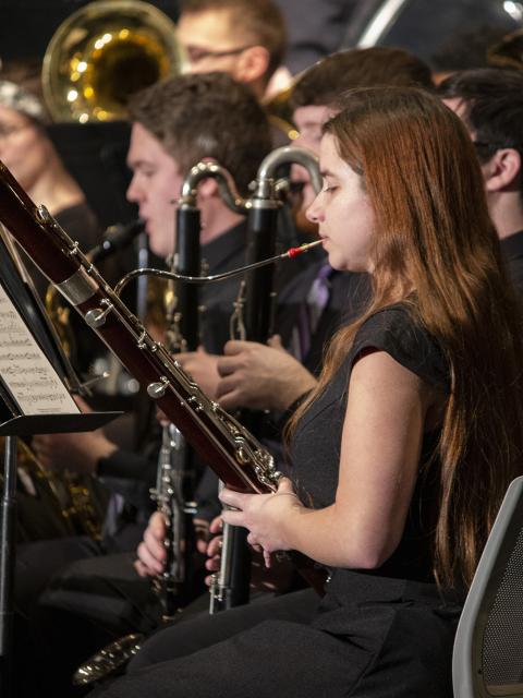 The Stout Symphonic Band performs in a 2019 concert.